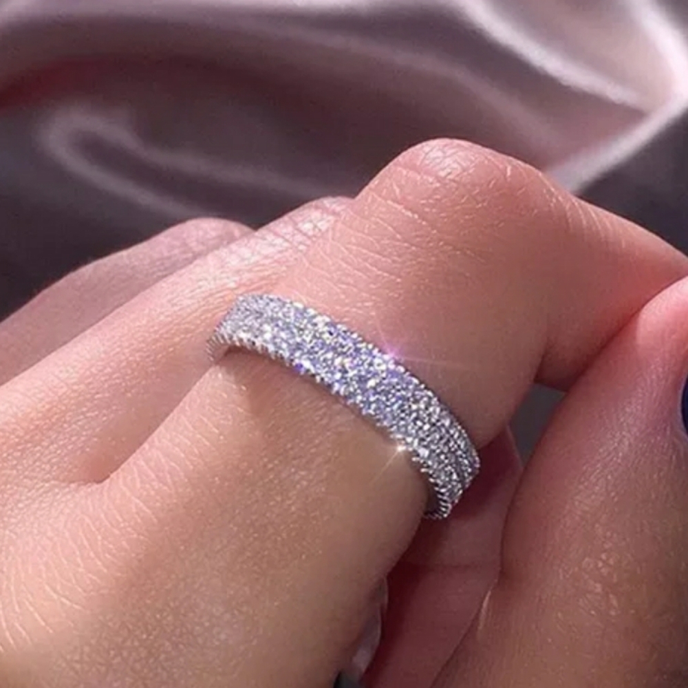New Silver Three Rows Engagement Ring